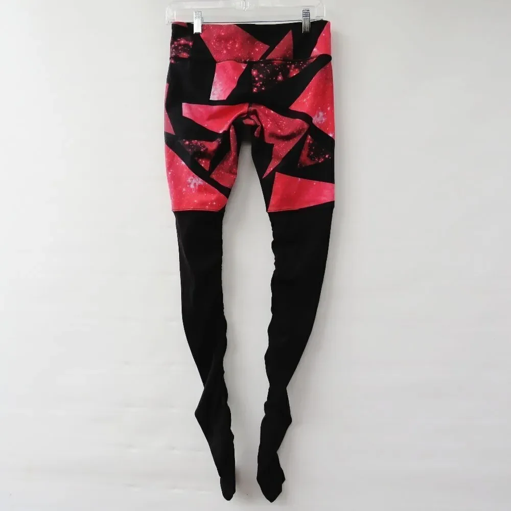 Alo Womens Goddess Black Legging Women's Small Red Geometric Space Pattern